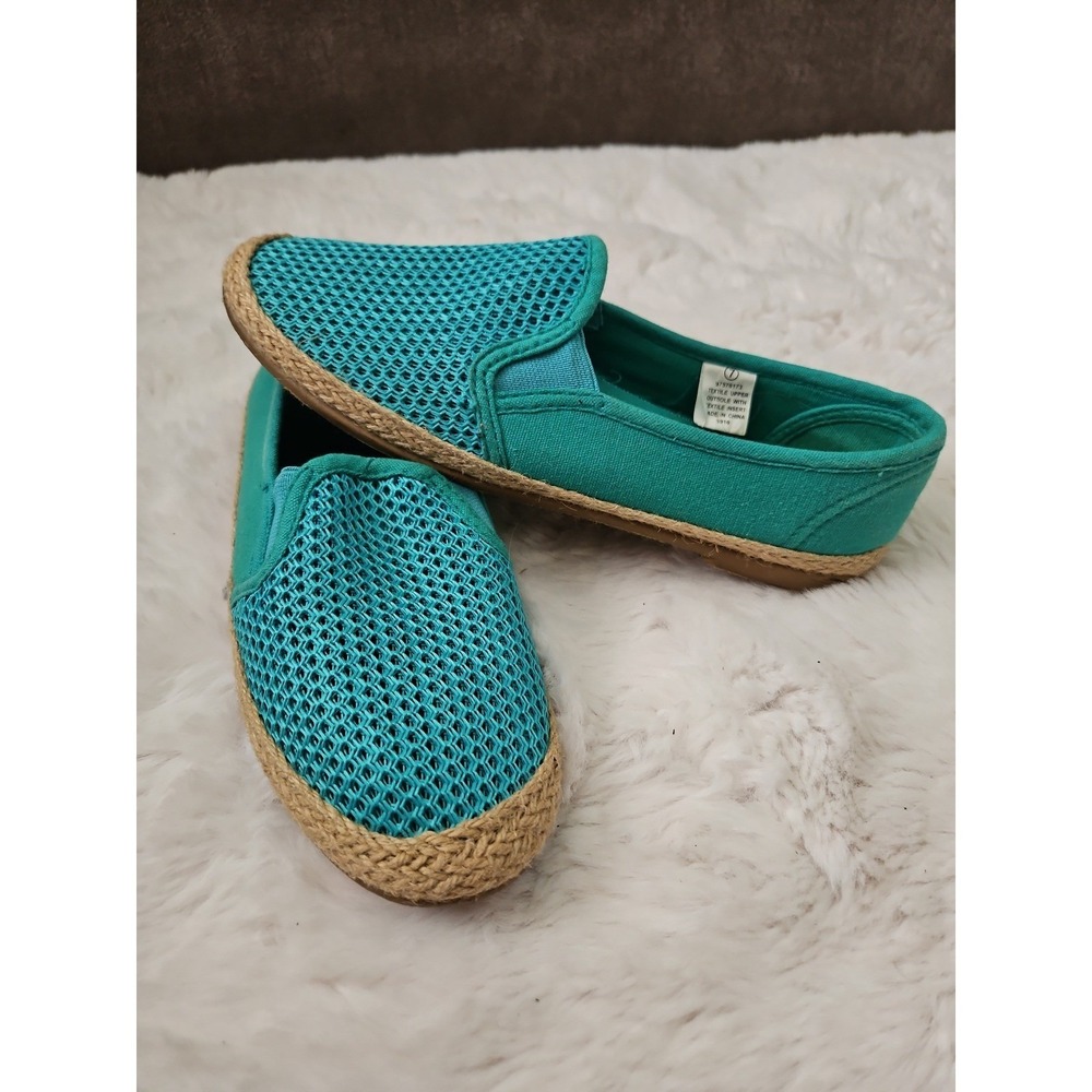 Coral Bay Teal Turquoise Mesh Espadrille Slip On Flat Shoes Jute Sole Womens 7
